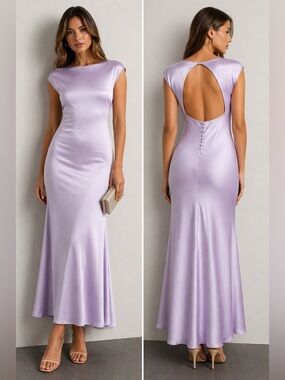 Bardot Satin Slip Dress Lavender Open Back A-Line Midi Size 10 Minimal Chic